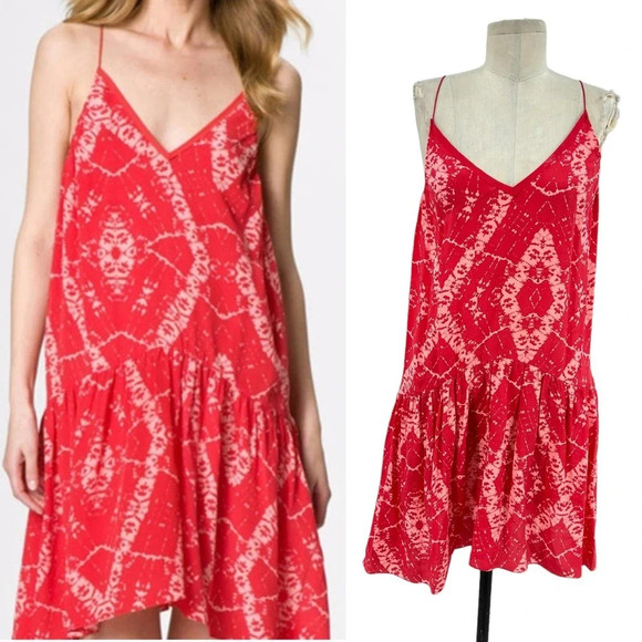 Rebecca Taylor Clementine‎ Cami Dress Silk Red Printed Size 4 - Picture 1 of 10